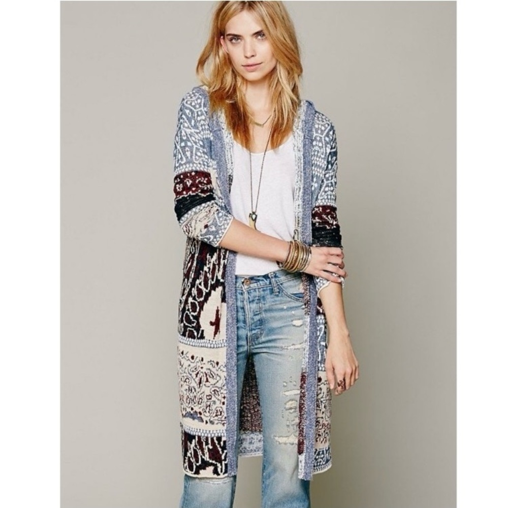 FREE PEOPLE 🇺🇸 Americana Star Pattern Hooded Cardigan Sweater